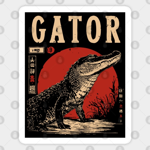 Gator - Vintage Swamp Predator Art Magnet by TuncGK